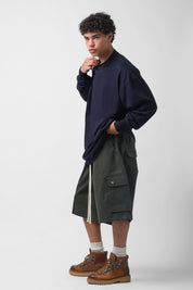Military green ripstop cargo bermuda