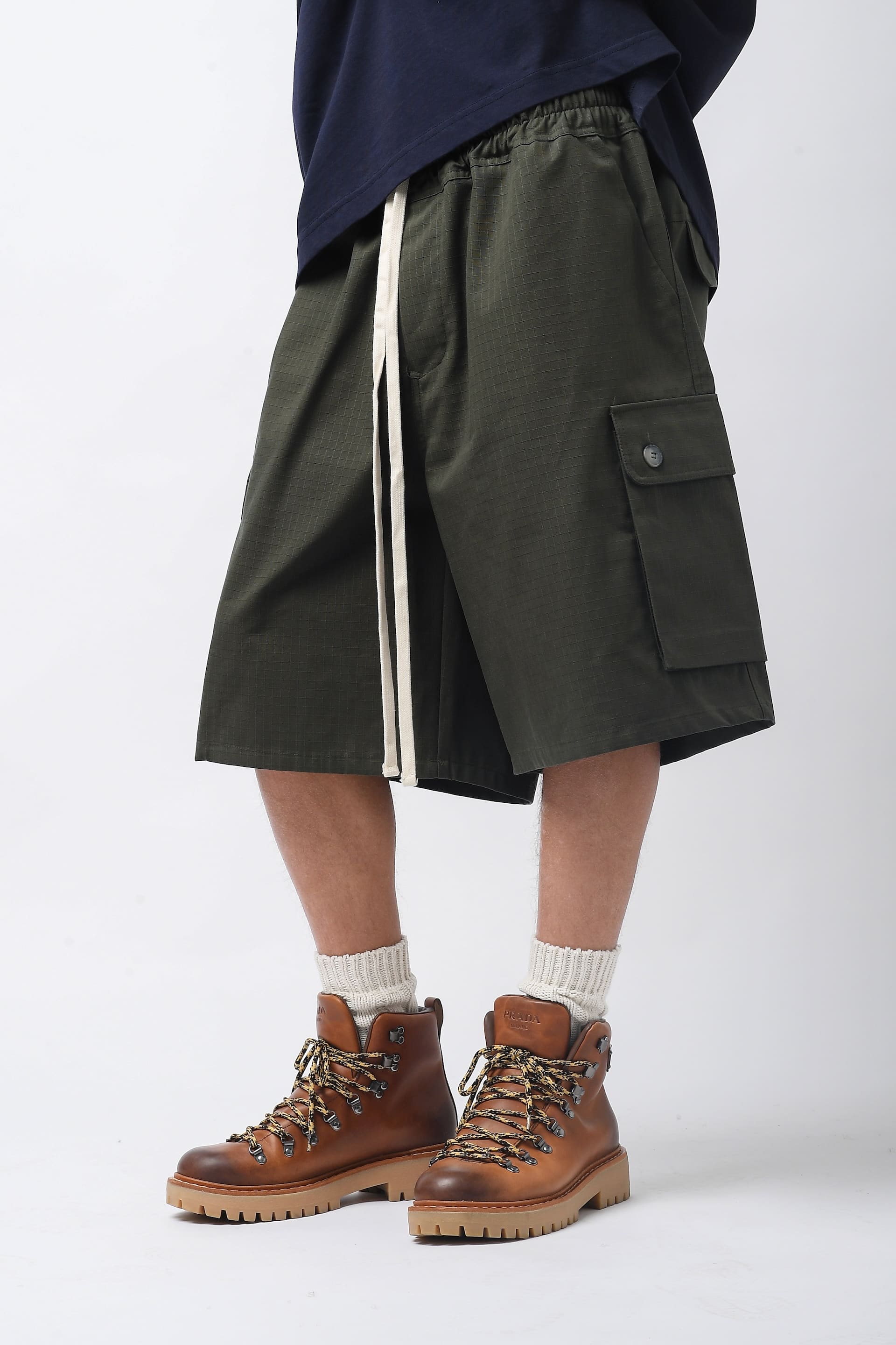 Military green ripstop cargo bermuda