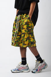 Green/yellow camouflage ripstop cargo bermuda