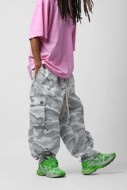 White camouflage balloon cargo pants
