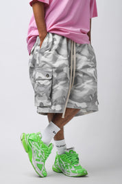 White camouflage ripstop cargo shorts