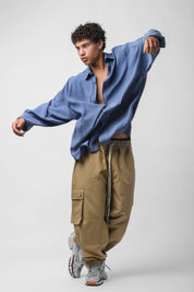 Camicia in cupro azzurro