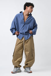 Beige ripstop balloon cargo trousers