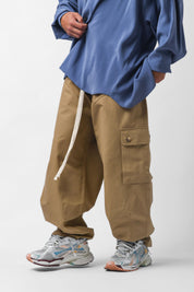 Beige ripstop balloon cargo trousers